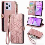 For Realme C31 Geometric Zipper Wallet Side Buckle Leather Phone Case(Pink)