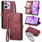 For Realme C31 Geometric Zipper Wallet Side Buckle Leather Phone Case(Red)