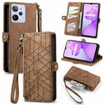 For Realme C31 Geometric Zipper Wallet Side Buckle Leather Phone Case(Brown)