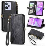 For Realme C31 Geometric Zipper Wallet Side Buckle Leather Phone Case(Black)