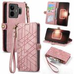 For Realme GT NEO 5 Geometric Zipper Wallet Side Buckle Leather Phone Case(Pink)