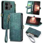 For Realme GT NEO 5 Geometric Zipper Wallet Side Buckle Leather Phone Case(Green)