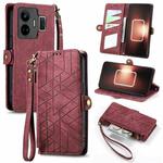 For Realme GT NEO 5 Geometric Zipper Wallet Side Buckle Leather Phone Case(Red)