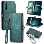For Realme 5 / 5i / 6i Geometric Zipper Wallet Side Buckle Leather Phone Case(Green)