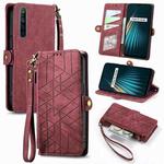 For Realme 5 / 5i / 6i Geometric Zipper Wallet Side Buckle Leather Phone Case(Red)