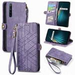 For Realme 5 / 5i / 6i Geometric Zipper Wallet Side Buckle Leather Phone Case(Purple)