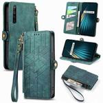 For Realme 5 Pro / Q Geometric Zipper Wallet Side Buckle Leather Phone Case(Green)