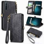For Realme 5 Pro / Q Geometric Zipper Wallet Side Buckle Leather Phone Case(Black)