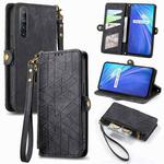 For Realme 6 Geometric Zipper Wallet Side Buckle Leather Phone Case(Black)