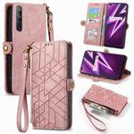 For Realme 6 Pro Geometric Zipper Wallet Side Buckle Leather Phone Case(Pink)
