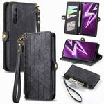 For Realme 6 Pro Geometric Zipper Wallet Side Buckle Leather Phone Case(Black)