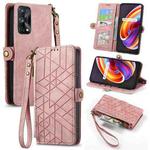 For Realme X7 Pro Geometric Zipper Wallet Side Buckle Leather Phone Case(Pink)