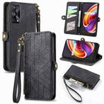 For Realme X7 Pro Geometric Zipper Wallet Side Buckle Leather Phone Case(Black)