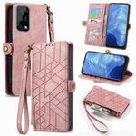 For Realme 7 Pro Geometric Zipper Wallet Side Buckle Leather Phone Case(Pink)