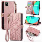 For Realme C11 Geometric Zipper Wallet Side Buckle Leather Phone Case(Pink)