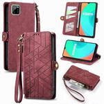 For Realme C11 Geometric Zipper Wallet Side Buckle Leather Phone Case(Red)