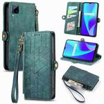 For Realme C15 / C12 / C25S Geometric Zipper Wallet Side Buckle Leather Phone Case(Green)