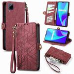 For Realme C15 / C12 / C25S Geometric Zipper Wallet Side Buckle Leather Phone Case(Red)
