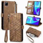For Realme C15 / C12 / C25S Geometric Zipper Wallet Side Buckle Leather Phone Case(Brown)