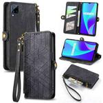 For Realme C15 / C12 / C25S Geometric Zipper Wallet Side Buckle Leather Phone Case(Black)