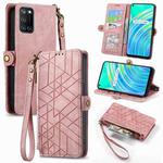 For Realme C17 / 7i Geometric Zipper Wallet Side Buckle Leather Phone Case(Pink)