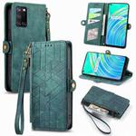 For Realme C17 / 7i Geometric Zipper Wallet Side Buckle Leather Phone Case(Green)