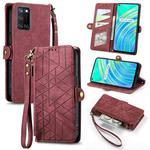 For Realme C17 / 7i Geometric Zipper Wallet Side Buckle Leather Phone Case(Red)