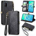 For Realme C17 / 7i Geometric Zipper Wallet Side Buckle Leather Phone Case(Black)