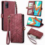 For Realme V13  5G / 8 5G Geometric Zipper Wallet Side Buckle Leather Phone Case(Red)