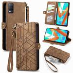 For Realme V13  5G / 8 5G Geometric Zipper Wallet Side Buckle Leather Phone Case(Brown)