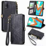 For Realme V13  5G / 8 5G Geometric Zipper Wallet Side Buckle Leather Phone Case(Black)