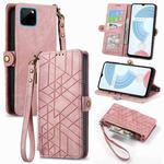 For Realme C21Y/C25Y Geometric Zipper Wallet Side Buckle Leather Phone Case(Pink)