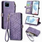 For Realme C21Y/C25Y Geometric Zipper Wallet Side Buckle Leather Phone Case(Purple)
