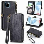 For Realme C21Y/C25Y Geometric Zipper Wallet Side Buckle Leather Phone Case(Black)