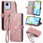 For Realme C30S Geometric Zipper Wallet Side Buckle Leather Phone Case(Pink)