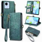 For Realme C30S Geometric Zipper Wallet Side Buckle Leather Phone Case(Green)