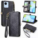 For Realme C30S Geometric Zipper Wallet Side Buckle Leather Phone Case(Black)