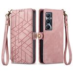 For Realme C65 Geometric Zipper Wallet Side Buckle Leather Phone Case(Pink)