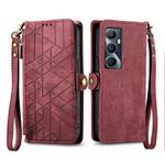 For Realme C65 Geometric Zipper Wallet Side Buckle Leather Phone Case(Red)