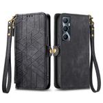For Realme C65 Geometric Zipper Wallet Side Buckle Leather Phone Case(Black)