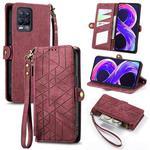 For Realme 8 / 8 Pro Geometric Zipper Wallet Side Buckle Leather Phone Case(Red)