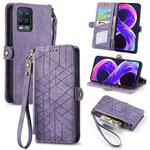 For Realme 8 / 8 Pro Geometric Zipper Wallet Side Buckle Leather Phone Case(Purple)