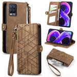 For Realme 8 / 8 Pro Geometric Zipper Wallet Side Buckle Leather Phone Case(Brown)