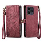 For Realme Note 50 Geometric Zipper Wallet Side Buckle Leather Phone Case(Red)