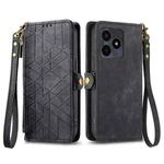 For Realme Note 50 Geometric Zipper Wallet Side Buckle Leather Phone Case(Black)