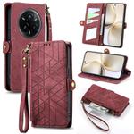 For Realme 14 Pro+ Geometric Zipper Wallet Side Buckle Leather Phone Case(Red)