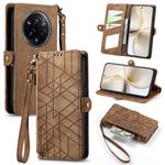 For Realme 14 Pro+ Geometric Zipper Wallet Side Buckle Leather Phone Case(Brown)