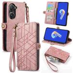 For ASUS Zenfone 9 Geometric Zipper Wallet Side Buckle Leather Phone Case(Pink)