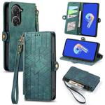 For ASUS Zenfone 10 Geometric Zipper Wallet Side Buckle Leather Phone Case(Green)