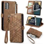 For Nokia G400 Geometric Zipper Wallet Side Buckle Leather Phone Case(Brown)